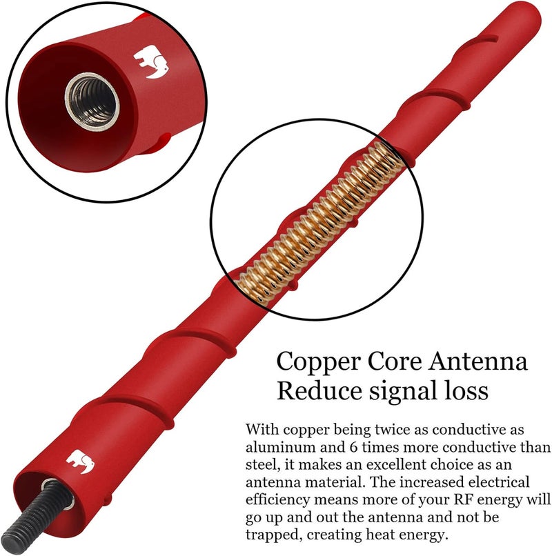 ONE250 8" inch Spiral Flexible Copper Core Antenna, Compatible with Jeep Wrangler JK JKU JL JLU Rubicon Sahara Gladiator (JL) [JT] Renegade Cherokee - Designed for Optimized FM/AM Reception (Red) - Image 2